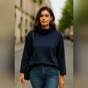 Club Monaco Navy Neck Chemise Top